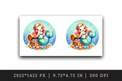Watercolor cute mermaid holding treasure chest sparkling jewels print 20 oz tumbler skinny mug wrap clipart t-shirt sublimation printable design