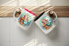 Watercolor cute mermaid holding treasure chest sparkling jewels print 20 oz tumbler skinny mug wrap clipart t-shirt sublimation printable design