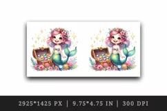 Watercolor cute mermaid holding treasure chest sparkling jewels print 20 oz tumbler skinny mug wrap clipart t-shirt sublimation printable design