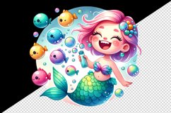Watercolor cute mermaid infectious grin blowing bubbles colorful fish print 20 oz tumbler skinny mug wrap clipart t-shirt sublimation printable design