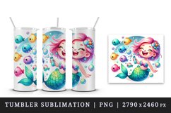 Watercolor cute mermaid infectious grin blowing bubbles colorful fish print 20 oz tumbler skinny mug wrap clipart t-shirt sublimation printable design
