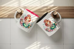 Watercolor cute mermaid necklace of shimmering pearls and seashells print 20 oz tumbler skinny mug wrap clipart t-shirt sublimation printable design