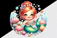 Watercolor cute mermaid necklace of shimmering pearls and seashells print 20 oz tumbler skinny mug wrap clipart t-shirt sublimation printable design