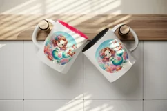Watercolor cute mermaid playing peek-a-boo playful crabs coral reefs print 20 oz tumbler skinny mug wrap clipart t-shirt sublimation printable design