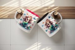 Watercolor cute mermaid sitting on rock combing her long hair fish print 20 oz tumbler skinny mug wrap clipart t-shirt sublimation printable design