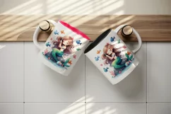 Watercolor cute mermaid sitting on rock combing her long hair fish print 20 oz tumbler skinny mug wrap clipart t-shirt sublimation printable design