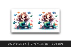 Watercolor cute mermaid sitting on rock combing her long hair fish print 20 oz tumbler skinny mug wrap clipart t-shirt sublimation printable design