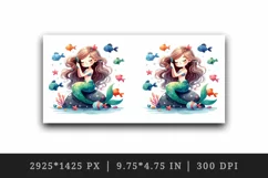 Watercolor cute mermaid sitting on rock combing her long hair fish print 20 oz tumbler skinny mug wrap clipart t-shirt sublimation printable design