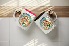 Watercolor cute mermaid sitting on swing made of seaweed smile print 20 oz tumbler skinny mug wrap clipart t-shirt sublimation printable design