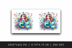 Watercolor cute mermaid sitting playful tiny fish clear blue water print 20 oz tumbler skinny mug wrap clipart t-shirt sublimation printable design