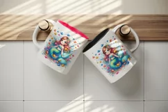 Watercolor cute mermaid sitting playful tiny fish clear blue water print 20 oz tumbler skinny mug wrap clipart t-shirt sublimation printable design