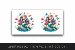 Watercolor cute mermaid sitting rock combing long hair colorful fish print 20 oz tumbler skinny mug wrap clipart t-shirt sublimation printable design