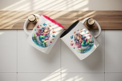 Watercolor cute mermaid sitting rock combing long hair colorful fish print 20 oz tumbler skinny mug wrap clipart t-shirt sublimation printable design