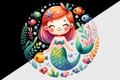 Watercolor cute mermaid smile colorful fish underwater plants print 20 oz tumbler skinny mug wrap clipart t-shirt sublimation printable design