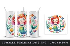 Watercolor cute mermaid smile colorful fish underwater plants print 20 oz tumbler skinny mug wrap clipart t-shirt sublimation printable design