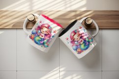 Watercolor cute mermaid smile holding pearl starfish and seashells print 20 oz tumbler skinny mug wrap clipart t-shirt sublimation printable design