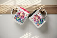 Watercolor cute mermaid smile holding pearl starfish and seashells print 20 oz tumbler skinny mug wrap clipart t-shirt sublimation printable design