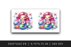 Watercolor cute mermaid smile holding pearl starfish and seashells print 20 oz tumbler skinny mug wrap clipart t-shirt sublimation printable design