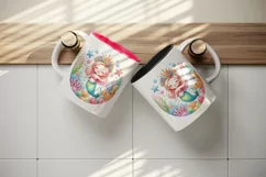 Watercolor cute mermaid with crown swimming among colorful sea stars print 20 oz tumbler skinny mug wrap clipart t-shirt sublimation printable design