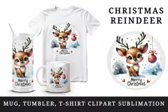 Watercolor cute mischievous reindeer ornament Merry Christmas quote print 20 oz tumbler skinny mug wrap clipart t-shirt sublimation printable design