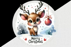 Watercolor cute mischievous reindeer ornament Merry Christmas quote print 20 oz tumbler skinny mug wrap clipart t-shirt sublimation printable design