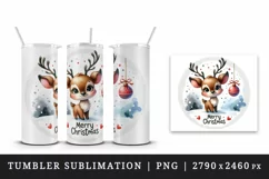 Watercolor cute mischievous reindeer ornament Merry Christmas quote print 20 oz tumbler skinny mug wrap clipart t-shirt sublimation printable design