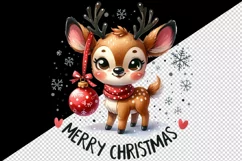 Watercolor cute mischievous reindeer ornament Merry Christmas quote print 20 oz tumbler skinny mug wrap clipart t-shirt sublimation printable design
