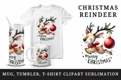 Watercolor cute mischievous reindeer ornament Merry Christmas quote print 20 oz tumbler skinny mug wrap clipart t-shirt sublimation printable design