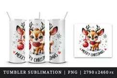 Watercolor cute mischievous reindeer ornament Merry Christmas quote print 20 oz tumbler skinny mug wrap clipart t-shirt sublimation printable design