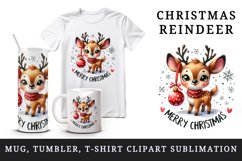 Watercolor cute mischievous reindeer ornament Merry Christmas quote print 20 oz tumbler skinny mug wrap clipart t-shirt sublimation printable design
