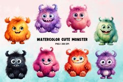 Watercolor Cute Monster Sublimation Clipart Bundle Product Image 1