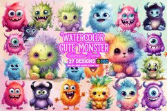 Watercolor Cute Monster Sublimation Bundle, Cute Monster PNG Product Image 1