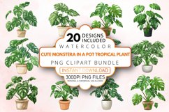 Cute Monstera In A Pot Tropical Plant Clipart Bundle Product Image 1