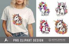 Watercolor Cute Mother and Baby Unicorns Clipart Product Image 1