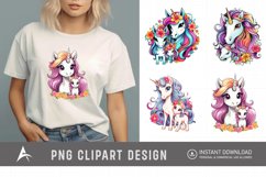 Watercolor Cute Mother and Baby Unicorns Clipart Product Image 1