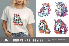Watercolor Cute Mother and Baby Unicorns Clipart Product Image 1