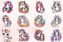 Watercolor Cute Mother and Baby Unicorns Clipart Bundle Product Image 2
