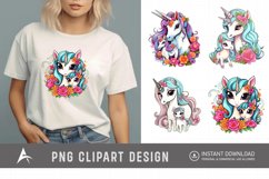 Watercolor Cute Mother and Baby Unicorns Clipart Product Image 1