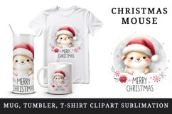 Watercolor cute mouse hat snowflakes Merry Christmas quote print 20 oz tumbler skinny mug wrap clipart t-shirt sublimation printable design