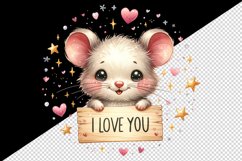 Watercolor cute mouse sparkle hearts I Love You quote Valentine Day print 20 oz tumbler skinny mug wrap clipart t-shirt sublimation printable design