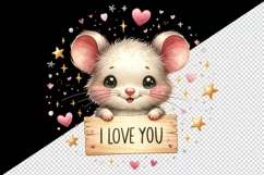 Watercolor cute mouse sparkle hearts I Love You quote Valentine Day print 20 oz tumbler skinny mug wrap clipart t-shirt sublimation printable design