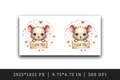 Watercolor cute mouse sparkle hearts I Love You quote Valentine Day print 20 oz tumbler skinny mug wrap clipart t-shirt sublimation printable design