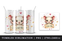 Watercolor cute mouse sparkle hearts I Love You quote Valentine Day print 20 oz tumbler skinny mug wrap clipart t-shirt sublimation printable design