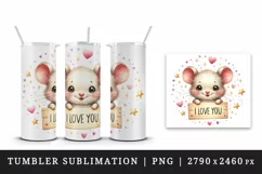 Watercolor cute mouse sparkle hearts I Love You quote Valentine Day print 20 oz tumbler skinny mug wrap clipart t-shirt sublimation printable design