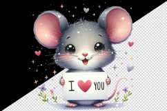 Watercolor cute mouse sparkle star hearts I Love You quote Valentine Day print tumbler skinny mug wrap clipart t-shirt sublimation printable design