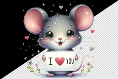 Watercolor cute mouse sparkle star hearts I Love You quote Valentine Day print tumbler skinny mug wrap clipart t-shirt sublimation printable design