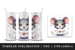 Watercolor cute mouse sparkle star hearts I Love You quote Valentine Day print tumbler skinny mug wrap clipart t-shirt sublimation printable design