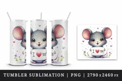 Watercolor cute mouse sparkle star hearts I Love You quote Valentine Day print tumbler skinny mug wrap clipart t-shirt sublimation printable design
