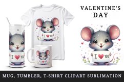 Watercolor cute mouse sparkle star hearts I Love You quote Valentine Day print tumbler skinny mug wrap clipart t-shirt sublimation printable design