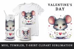 Watercolor cute mouse sparkle star hearts I Love You quote Valentine Day print tumbler skinny mug wrap clipart t-shirt sublimation printable design